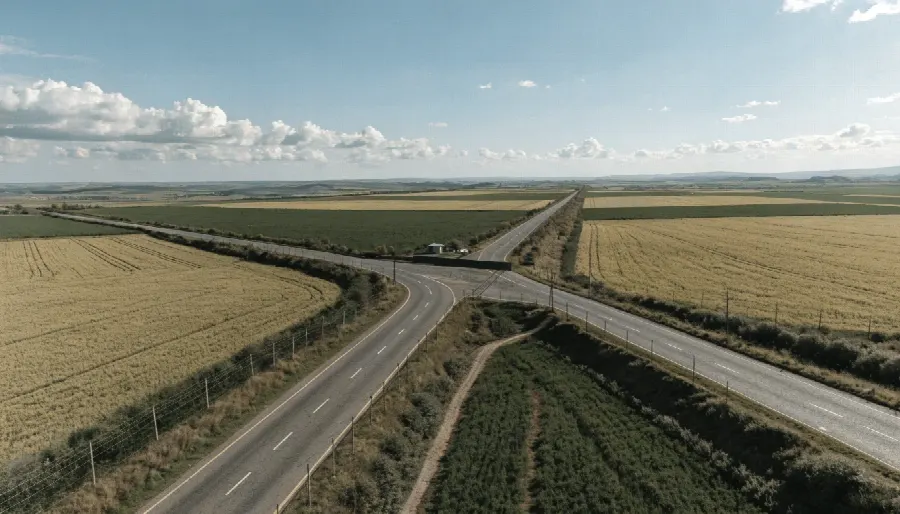 дорога, логистика, перекресток, поля, развязка, сельская местность