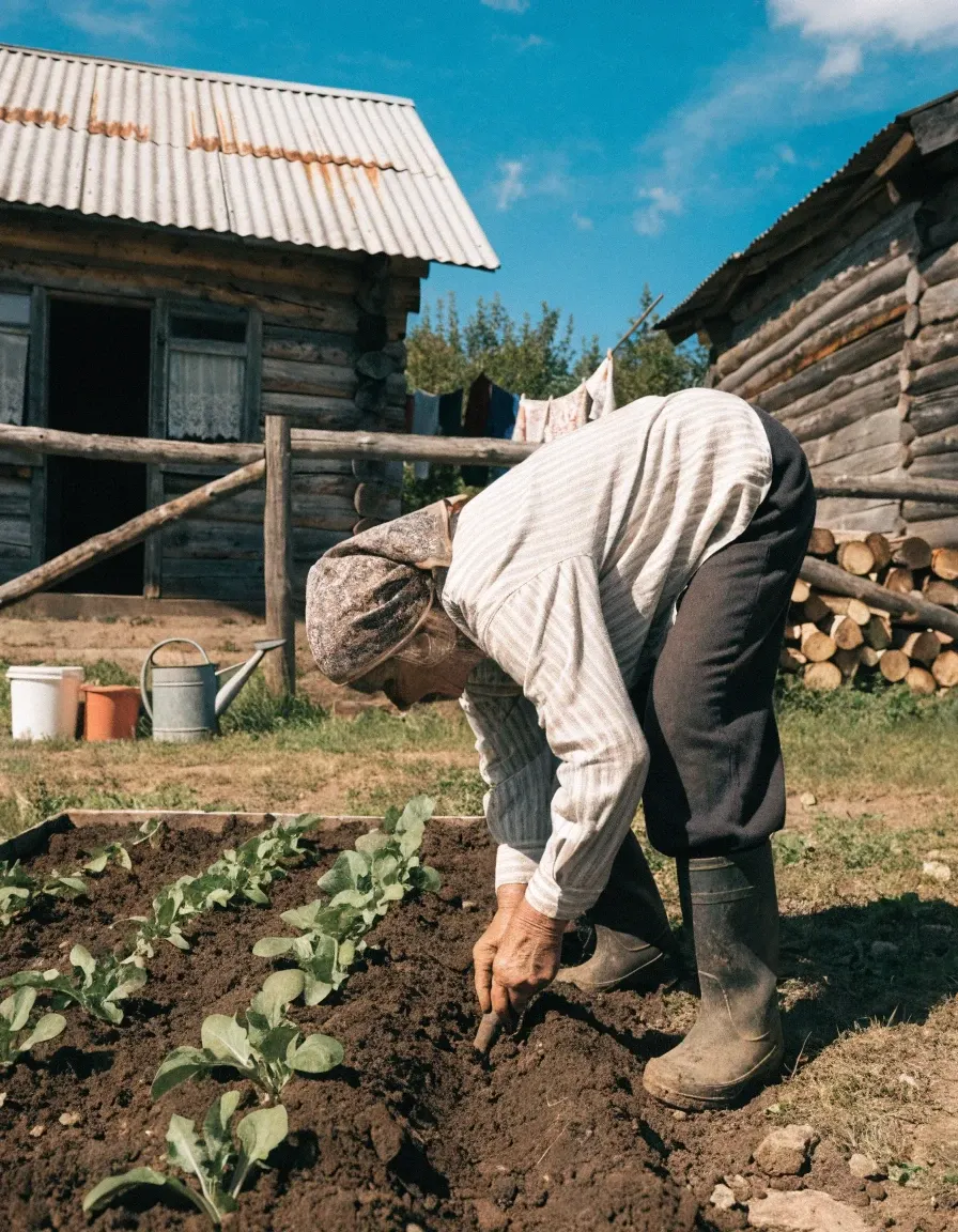 грядка, деревня, огород, пожилая женщина, посадка, садоводство